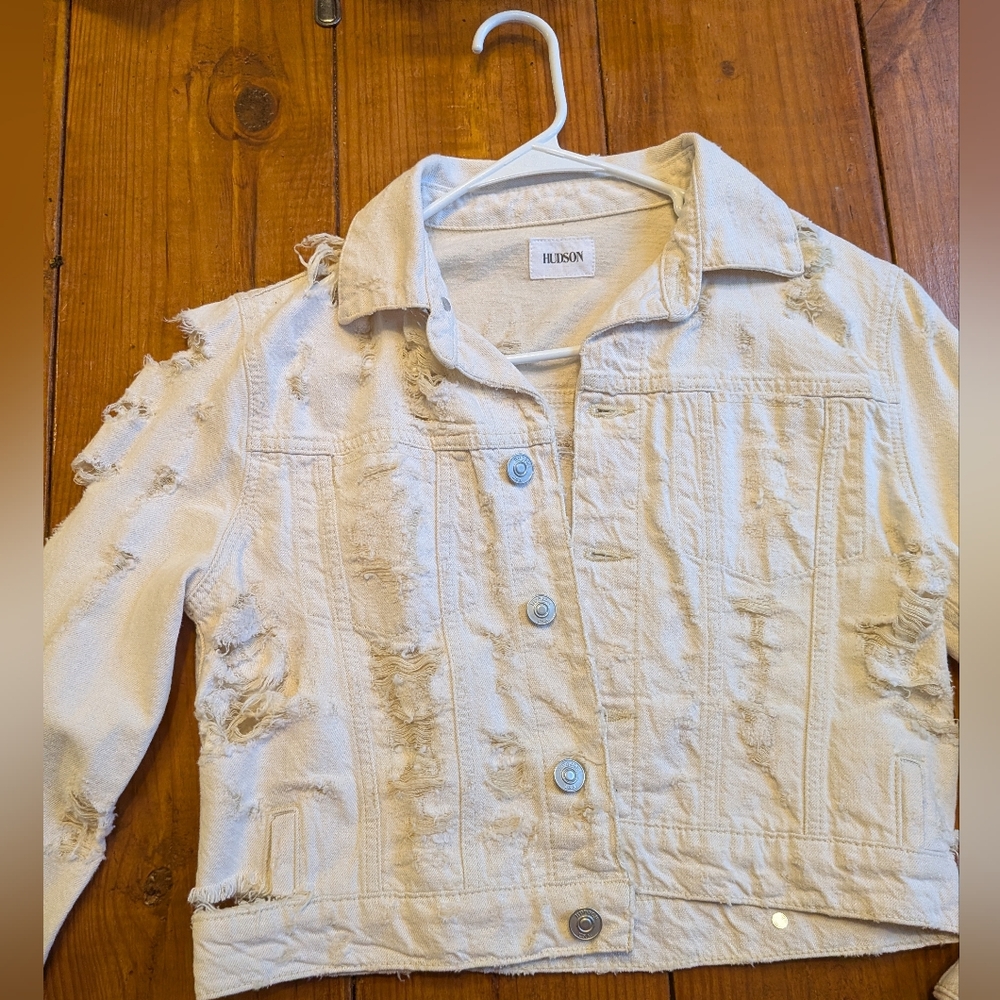 Hudson Distressed Cream Denim Jacket